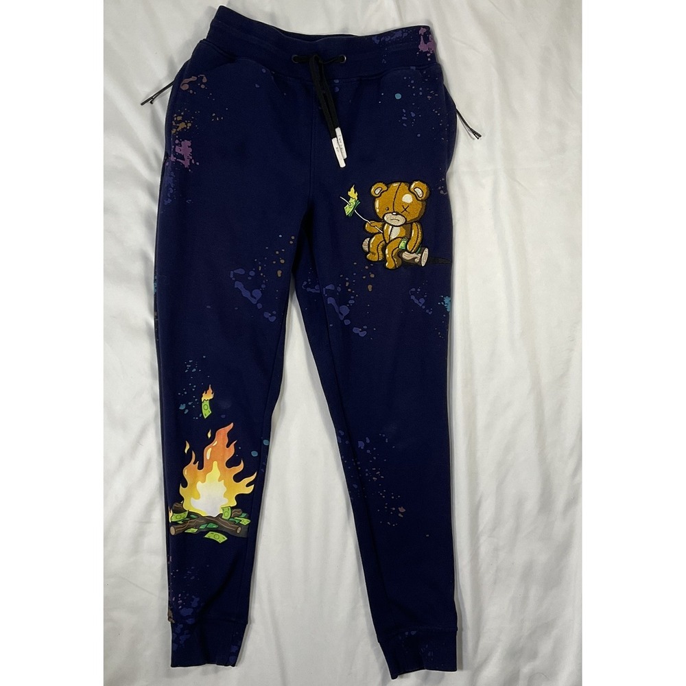 CIVILIZED Clothing "Burning Cash" Navy Joggers Small Unisex Street Wear 500